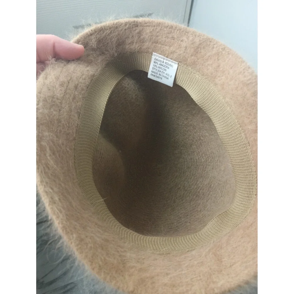 David & Young Tan Angora Blend Fuzzy Bucket Hat DY-KG-2 Beige Y2K Vintage Style
